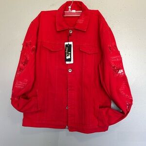 Red denim jacket size 3X new tags fits like extra extra large